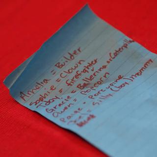 A list of names and potential careers written on a lined piece of paper.