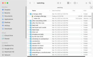 A folder filled with subfolders of film information